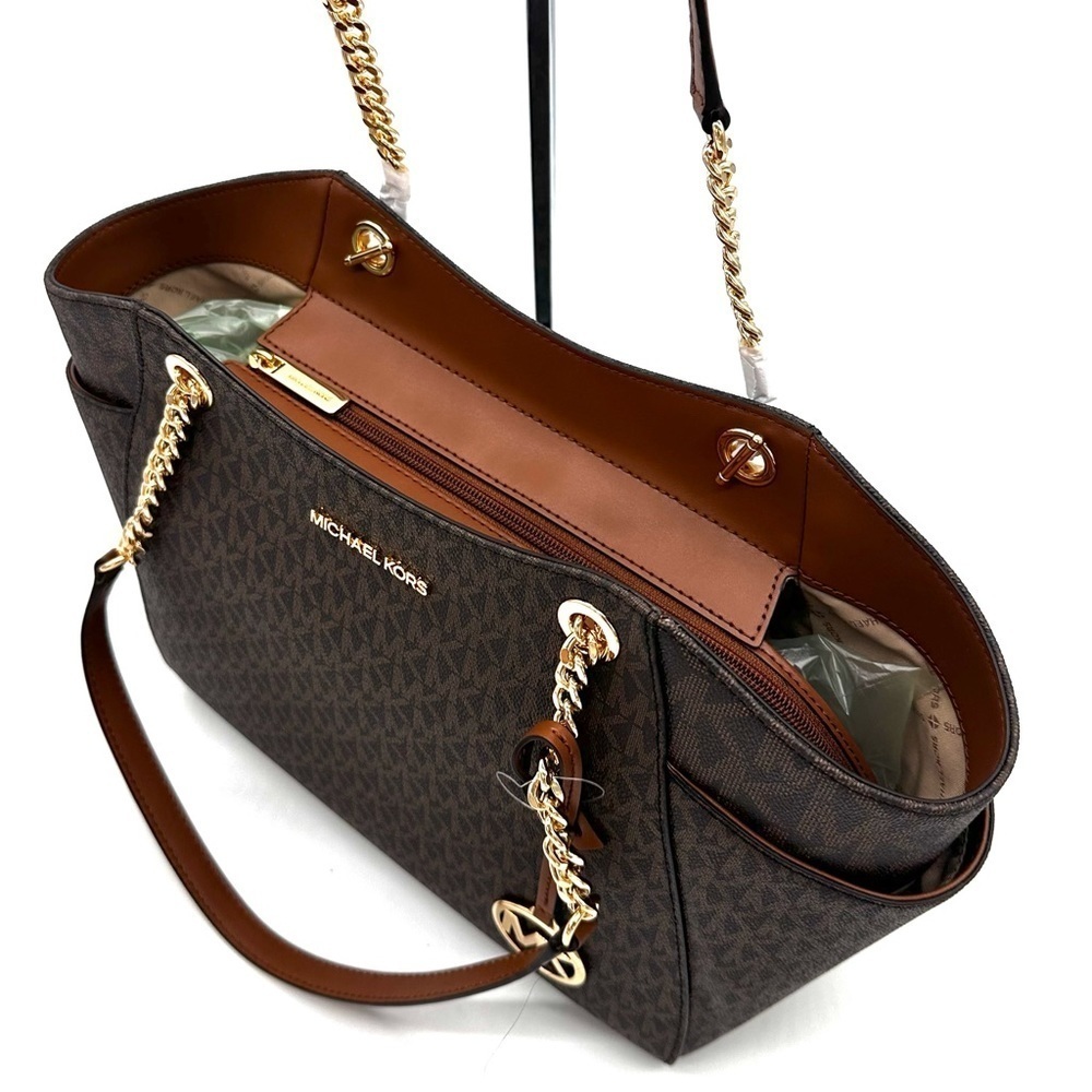 Michael Kors Large Jet Set Travel Chain Shoulder Bag & Continental Wallet Brown - Picture 8 of 12